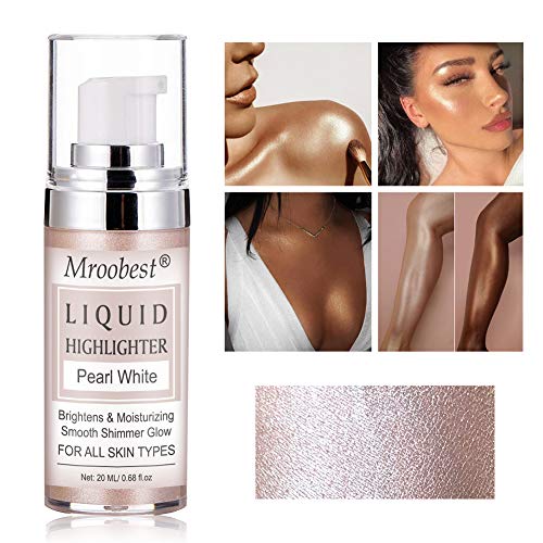 Iluminador Líquido, Líquido Resaltador, Highlighter Liquido, Highlighter Makeup, Liquid Highlighter Makeup Drops, Maquillaje Liquid Shimmer para Rostro y Cuerpo - Blanco Perla - 30ML