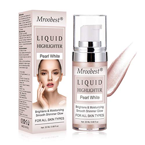 Iluminador Líquido, Líquido Resaltador, Highlighter Liquido, Highlighter Makeup, Liquid Highlighter Makeup Drops, Maquillaje Liquid Shimmer para Rostro y Cuerpo - Blanco Perla - 30ML