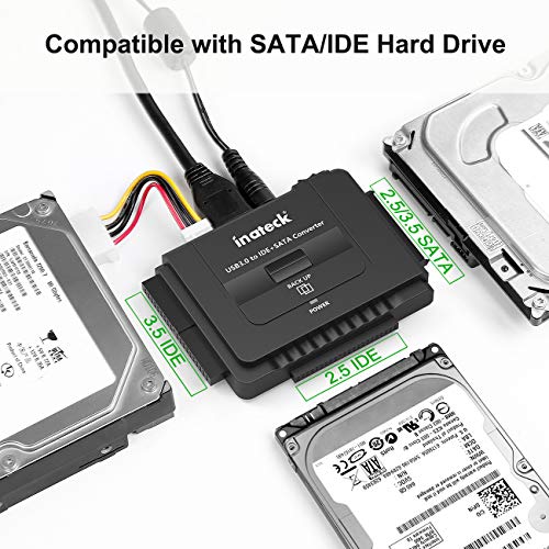 Inateck IDE/SATA a USB 3.0 Adaptador Docking Station Convertidor Para 2.5" y 3.5" Disco Duro con 12V 2A Adaptador de Corriente, Compatible con CD/DVD