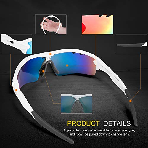 Inbike Gafas de Sol Polarizadas Para Ciclismo con 5 Lentes Intercambiables Uv400 y Montura de Tr-90, Gafas Para Mtb Bicicleta Montaña 100% de Protección Uv(Blanco)