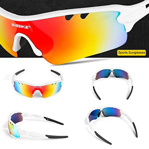 Inbike Gafas de Sol Polarizadas Para Ciclismo con 5 Lentes Intercambiables Uv400 y Montura de Tr-90, Gafas Para Mtb Bicicleta Montaña 100% de Protección Uv(Blanco)