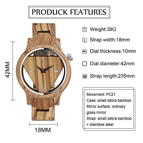 Infinito U- Reloj Redondo de Madera para Hombre Hecho a Mano en Madera de bambú con Movimiento de Cuarzo Analógico Relojes Lujoso Moda Casual Idea Regalo Navidad