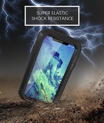 iPhone X Funda de cuerpo completo, Love Mei Antichoque Al aire libre Tarea pesada Híbrido Aluminio Metal Armadura Antipolvo Carcasas para iPhone 10 con protector de pantalla de vidrio templado (Negro)