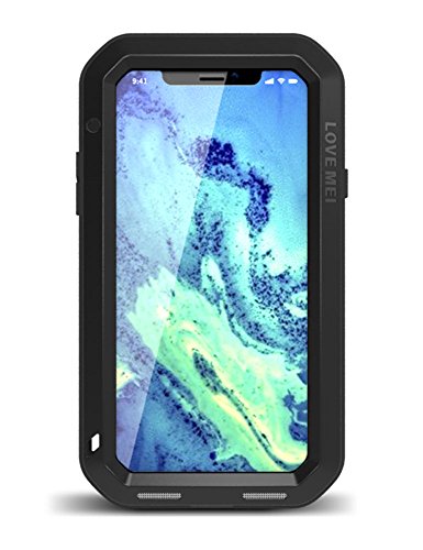 iPhone X Funda de cuerpo completo, Love Mei Antichoque Al aire libre Tarea pesada Híbrido Aluminio Metal Armadura Antipolvo Carcasas para iPhone 10 con protector de pantalla de vidrio templado (Negro)