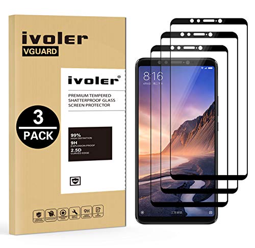 ivoler [3 Unidades] Protector de Pantalla para Xiaomi Mi MAX 3, [Cobertura Completa] Cristal Vidrio Templado Premium, [Dureza 9H] [Anti-Arañazos] [Sin Burbujas]