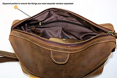 Jaald Bolsa Maletín Estuche Neceser De Cuero Piel para Aseo Baño Kit Afeitar Maquillaje Cosmético Medicinas Impermiable Regalo Bolso Hombre Leather Toiletry Bag Dopp Regalo De Padrinos De Boda