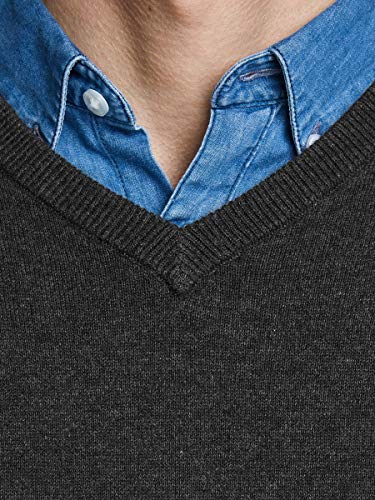 Jack & Jones Jjebasic Knit V-Neck Noos suéter, Gris (Dark Grey Melange Dark Grey Melange), Large para Hombre