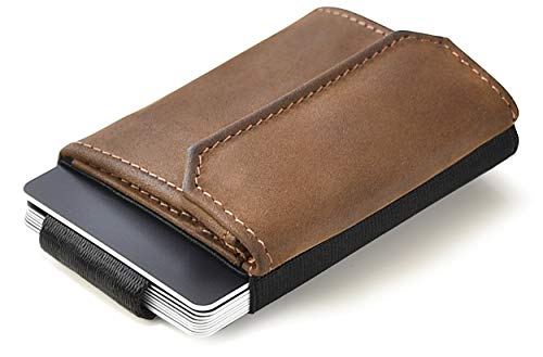 JAIMIE JACOBS Cartera Hombre Nano Boy Pocket Cartera Minimalista Slim Wallet Cartera Clip Cartera Pequeña Tarjetera Fina Pinza para Billetes Billetero para Hombres (Bronceado Oscuro)