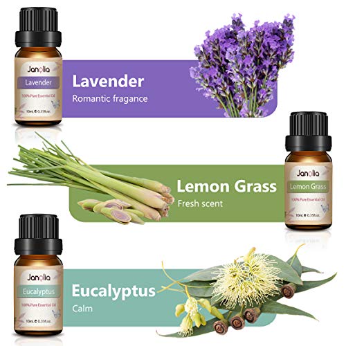 Janolia Aceites Esenciales, Aceites para Humidificador, de Plantas Naturales para Aromaterapia, Set de Navidad Eucalipto, Hierba de Limón, Árbol de Té, Naranja Dulce, Menta, Lavanda