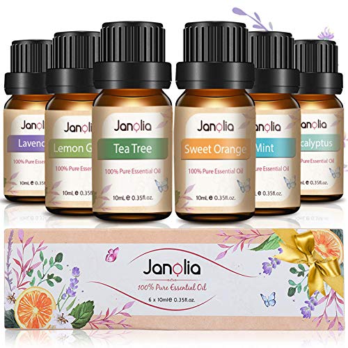 Janolia Aceites Esenciales, Aceites para Humidificador, de Plantas Naturales para Aromaterapia, Set de Navidad Eucalipto, Hierba de Limón, Árbol de Té, Naranja Dulce, Menta, Lavanda