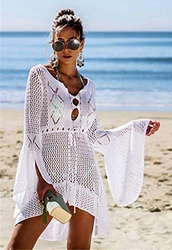 Jinsha Vestido de Playa - Mujer Pareos y Camisola de Playa Sexy Cover up, Talla unica, Blanco