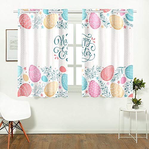 JIUCHUAN Feliz Tarjeta de felicitación de Pascua Huevos Composición Cocina Cortinas Cortinas de Ventana Niveles para cafetería, baño, lavandería, Sala de Estar Dormitorio 26 x 39 Pulgadas 2 Piezas