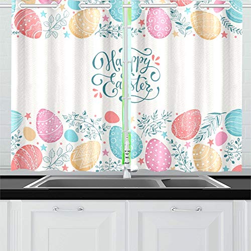 JIUCHUAN Feliz Tarjeta de felicitación de Pascua Huevos Composición Cocina Cortinas Cortinas de Ventana Niveles para cafetería, baño, lavandería, Sala de Estar Dormitorio 26 x 39 Pulgadas 2 Piezas