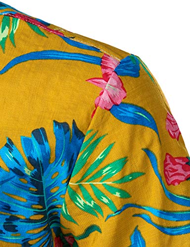 JOGAL - Camisa hawaiana para hombre, diseño de flores Amarillo Jengibre L