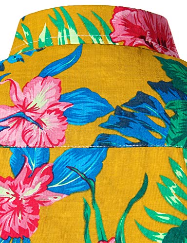 JOGAL - Camisa hawaiana para hombre, diseño de flores Amarillo Jengibre L