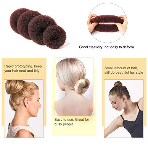 Juego de 7 piezas para hacer moños de pelo, estilo anillo, con 5 lazos elásticos para el pelo, 20 horquillas para peinados Chignon, juego de moño para niños y niñas (marrón)