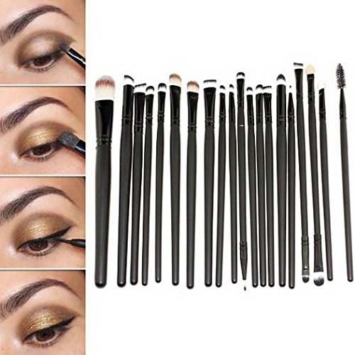 Juego de brochas para maquillaje profesional Sunnicy®, 20 unidades, set de pinceles, sombra de ojos, delineador de ojos, pincel de labios, color negro