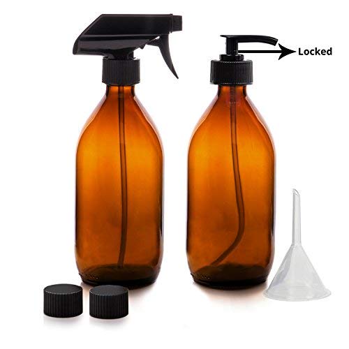 Juego de spray de cristal ámbar Botella + bomba de loción 500 ml: 1 x 500 ml frasco de vidrio ámbar con pulverizador de bomba + 1 x 500 ml botella con Loción Bomba