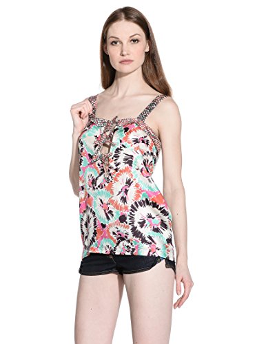 Just Cavalli - Top de seda, diseño de fantasía multicolor 40