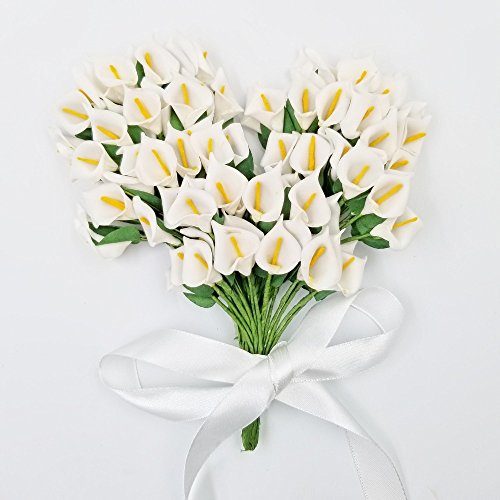 JZK 144 Ramo de Flores Artificiales Lirio pequeño Blanco para decoración Caja Regalo Fiestas Bodas Confeti cumpleaños Bautizo Navidad