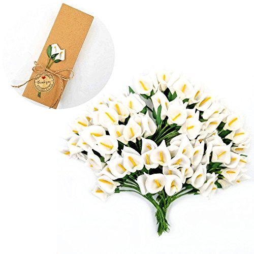 JZK 144 Ramo de Flores Artificiales Lirio pequeño Blanco para decoración Caja Regalo Fiestas Bodas Confeti cumpleaños Bautizo Navidad