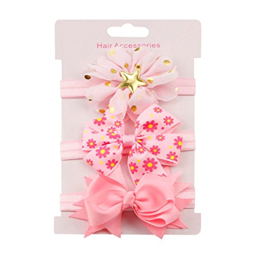 K-youth® 3 Pcs Diademas Bebé Arco del pelo de la venda elástico Bebé Cinta Para El Pelo Infantil Algodón Sólido Mariposa Niñas Banda Para La Cabeza Diadema (Rosa A)