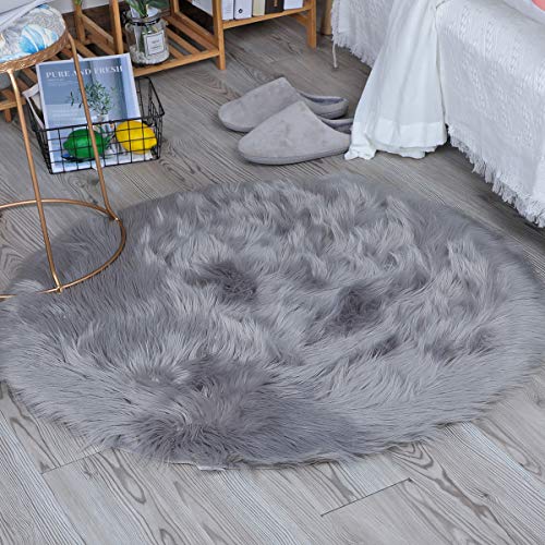 KAIHONG Oveja de Piel sintética Felpudo Alfombra Antideslizante Lujosa Suave Lana Artificial Alfombra para salón Dormitorio baño sofá Silla cojín (Gris, 60 x 60 cm)