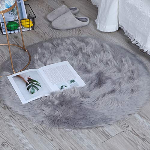 KAIHONG Oveja de Piel sintética Felpudo Alfombra Antideslizante Lujosa Suave Lana Artificial Alfombra para salón Dormitorio baño sofá Silla cojín (Gris, 60 x 60 cm)