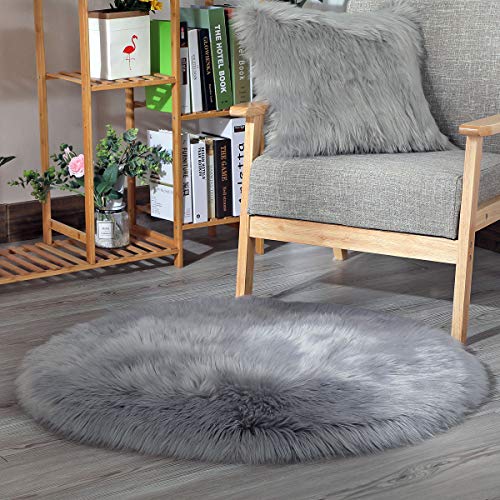 KAIHONG Oveja de Piel sintética Felpudo Alfombra Antideslizante Lujosa Suave Lana Artificial Alfombra para salón Dormitorio baño sofá Silla cojín (Gris, 60 x 60 cm)