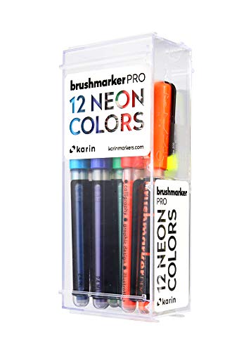 KARIN Neon Colors – 12 rotuladores Pro con colores neón en cuerpo transparente y sistema de tinta libre, 2, 4 ml de color líquido. Sin rotulador.