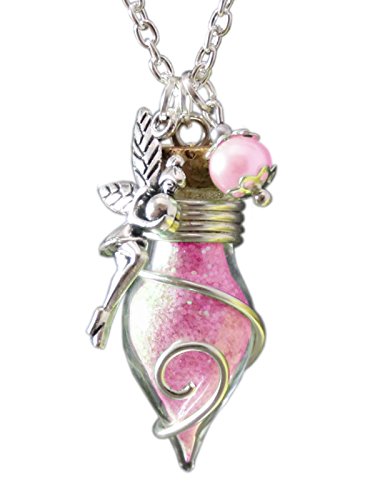 Katharina Fairytale - Phiole der Lichtfee - Cadena con amuleto de la suerte de frasco con polvo de hada de luz para mujer, brilla en la oscuridad, color rosa