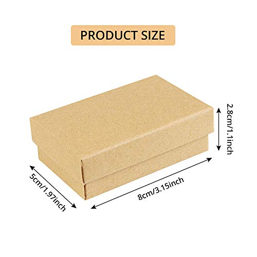 Kbnian 24pcs Cajas de Regalo Rectangulares 8 x 5 x 2,8 cm Papel Kraft Cajas de Cartón con Espuma para Joyeria de Boda/Cumpleaños/Fiesta, Pendientes, Pulseras, Anillos - Marrón