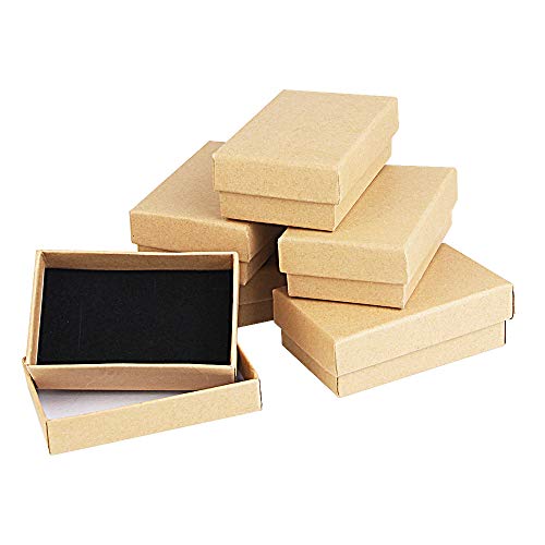 Kbnian 24pcs Cajas de Regalo Rectangulares 8 x 5 x 2,8 cm Papel Kraft Cajas de Cartón con Espuma para Joyeria de Boda/Cumpleaños/Fiesta, Pendientes, Pulseras, Anillos - Marrón