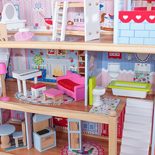 KidKraft-Chelsea Casa madera con muebles y accesorios incluidos, 3 pisos, para muñecas de 30 cm, multicolor, (65054)