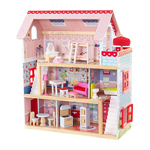 KidKraft-Chelsea Casa madera con muebles y accesorios incluidos, 3 pisos, para muñecas de 30 cm, multicolor, (65054)