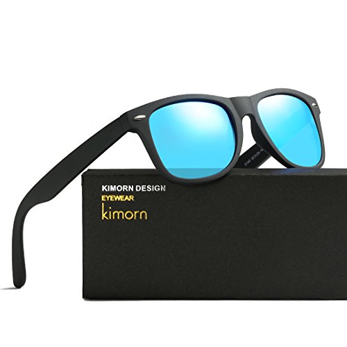 kimorn Polarizado Gafas De Sol Clásico Unisexo Cuerno Rimmed Años 80 Retro AE0300 (Negro&Azul claro, 52)