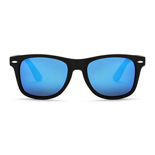 kimorn Polarizado Gafas De Sol Clásico Unisexo Cuerno Rimmed Años 80 Retro AE0300 (Negro&Azul claro, 52)