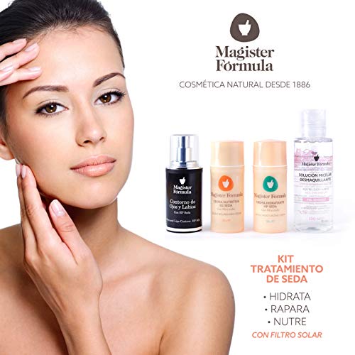 Kit de Cosmética Natural Piel de Seda | Caja Cosmética con 4 cremas: Hidratante HP Seda | Nutritiva EG Seda | Contorno Ojos y Labios HP Seda y de REGALO Agua Micelar Desmaquillante