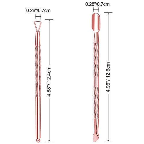 Kit de Levantadores de Cutícula, Raspador Pelador de Cutícula de Triángulo de Acero Inoxidable y Empujador de Cutícula de Doble Punta Cortador Cuchara Limpiador de Uñas (Dorado Rosado)