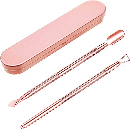 Kit de Levantadores de Cutícula, Raspador Pelador de Cutícula de Triángulo de Acero Inoxidable y Empujador de Cutícula de Doble Punta Cortador Cuchara Limpiador de Uñas (Dorado Rosado)