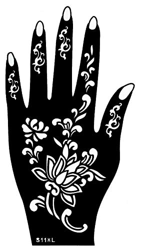 Kit de plantillas 5 con diseños de Henna para manos de Mehandi. También adecuadas para tatuajes de brillantina y aerógrafo. De usar y tirar