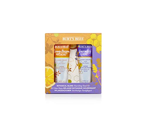 Kit para manos hidratante de 2 artículos con mezcla botánica Burt's Bees con 1 crema de manos con lavanda y miel (28,3 g) y 1 crema de manos con flor de azahar y pistacho (28,3 g)