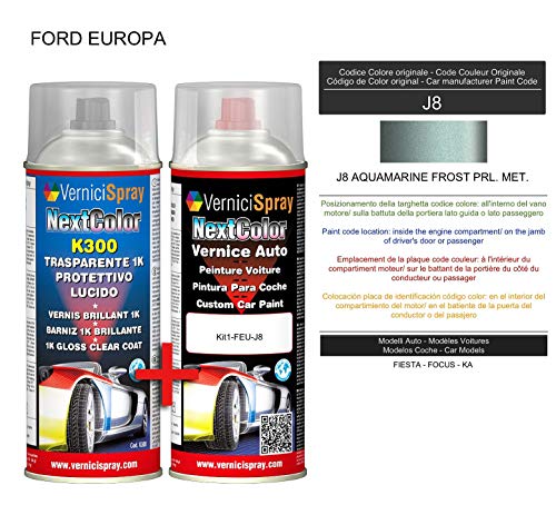 Kit Spray Pintura Coche Aerosol J8 AQUAMARINE FROST PRL. MET. - Kit de retoque de pintura carrocería en spray 400 ml producido por VerniciSpray