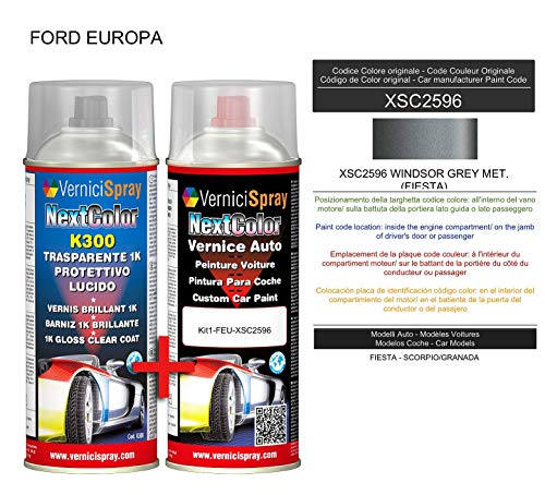 Kit Spray Pintura Coche Aerosol XSC2596 WINDSOR GREY MET. (FIESTA) - Kit de retoque de pintura carrocería en spray 400 ml producido por VerniciSpray