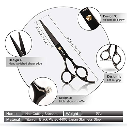 Kit Tijeras Peluqueria Profesional, CIICII 8Pcs Tijeras para el Cabello/Tijeras Entresacar Peluqueria & Tijeras Cortar Pelo & Peines de Peluqueria (6.7 Pulgadas/Negro) para Corte de Pelo Bricolaje