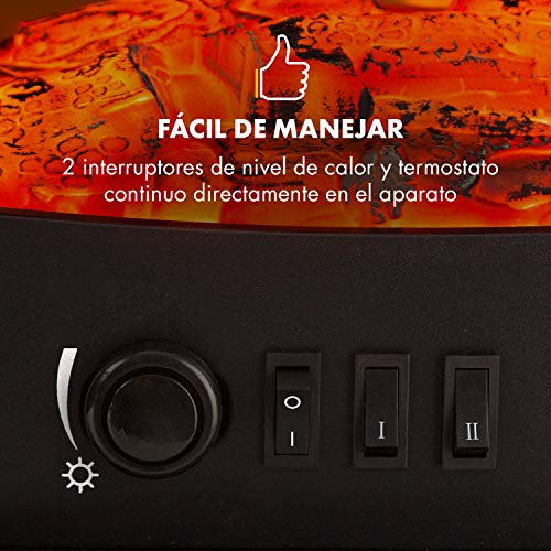 Klarstein Meran Chimenea eléctrica con Efecto llameante, Chimenea electrónica, CREA Ambiente romántico, 950 o 1850 W de Potencia, Termostato, InstaFire sin Humos, No se recalienta, Negro