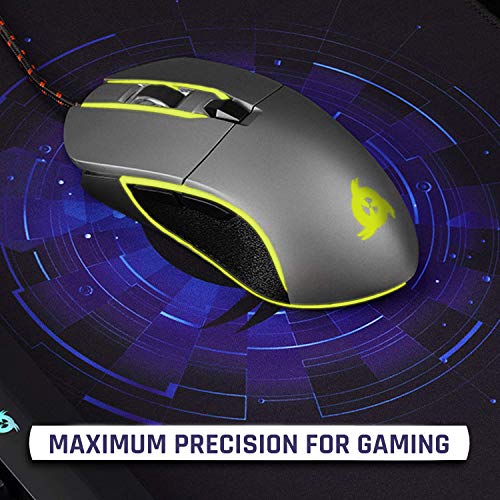 KLIM™ Aim - Ratón Gaming con Cable + Diseñado para Todos los Tamaños de Manos + Ratón Gamer RGB Personalizable, Programable, 500 a 7000 dpi + Agarre Ambidiestro + Compatible con PC y PS4 (Gris)