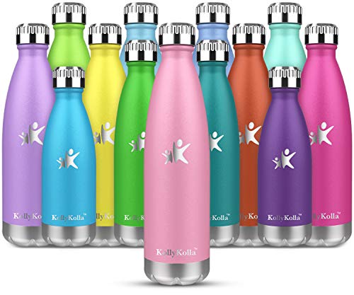 KollyKolla Botella de Agua Acero Inoxidable, Termo Sin BPA Ecológica, Botellas Termica Reutilizable Frascos Térmicos para Niños & Adultos, Deporte, Oficina, Yoga, Ciclismo, (350ml Rosado)