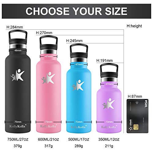 KollyKolla Botella de Agua Acero Inoxidable, Termo Sin BPA Ecológica Reutilizable, Botella Termica con Pajita y Filtro, Water Bottle para Niños & Adultos, Deporte, Oficina, Yoga, (500ml Rosado)