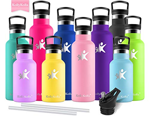 KollyKolla Botella de Agua Acero Inoxidable, Termo Sin BPA Ecológica Reutilizable, Botella Termica con Pajita y Filtro, Water Bottle para Niños & Adultos, Deporte, Oficina, Yoga, (500ml Rosado)